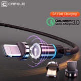 LED QC3.0 Magnetic USB Braided Fast Charge cord for Apple/Samsung